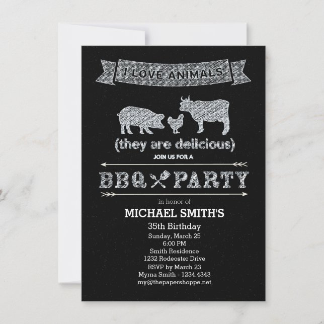 BBQ Party Chalkboard Stil Inbjudningar (Framsida)