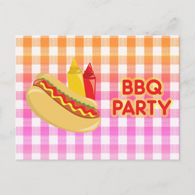 BBQ Party Gingham Tablecloth Hett Hund Vykort (Framsida)