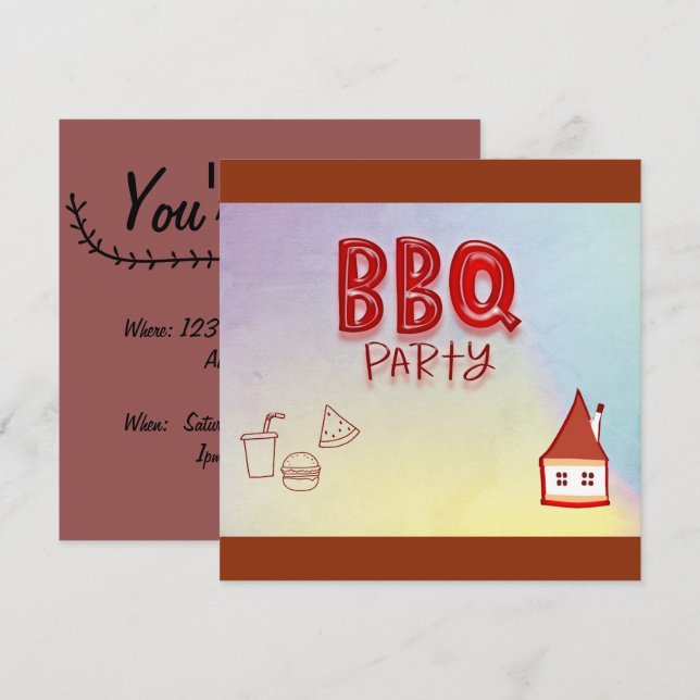 BBQ Party Inbjudningar (Fram/baksida)