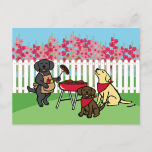 BBQ Party Labradors Hollyhock Flowers Vykort