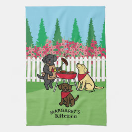 BBQ Party Labradors Hollyhock Kökshandduk