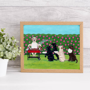 BBQ Party Labradors in Azalea Garden Artwork Poster
