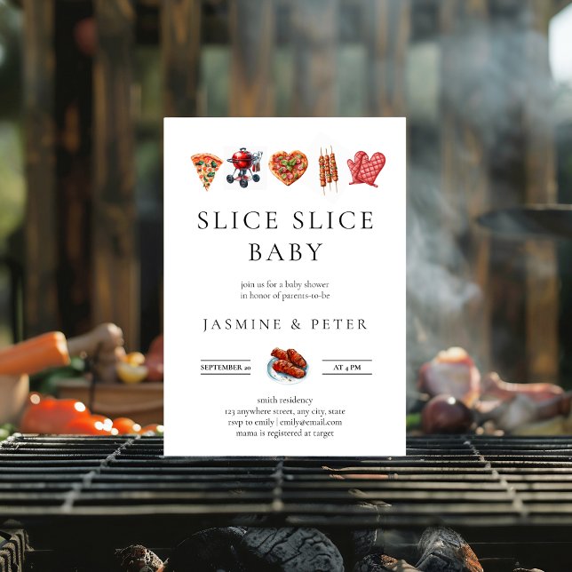 BBQ Pizza gender Naturlig babydusch Inbjudningar (Skapare uppladdad)