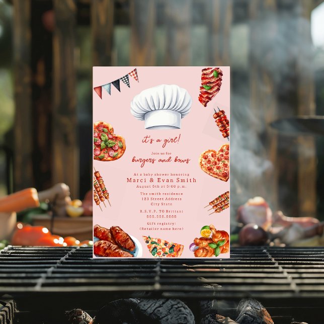 BBQ Pizza gender Naturlig babydusch Inbjudningar (Skapare uppladdad)