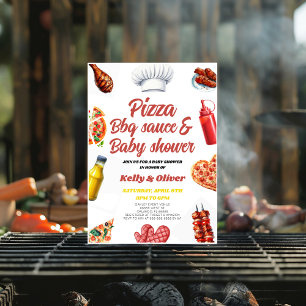 BBQ Pizza gender Naturlig babydusch Inbjudningar