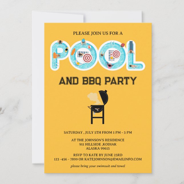 BBQ-poolparty Inbjudningar (Framsida)