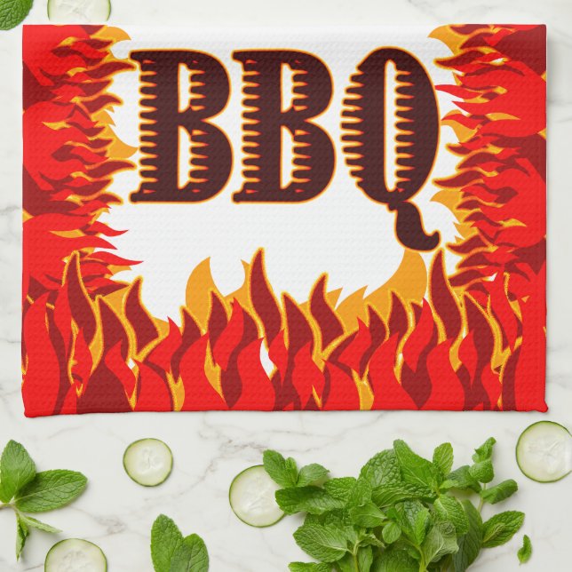 BBQ Red Flames Kitchen Towel Kökshandduk (Vikta)