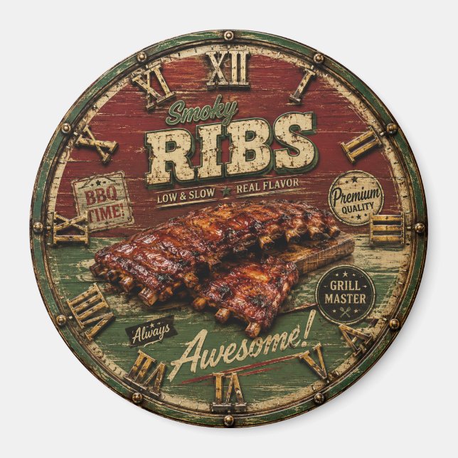 BBQ Ribs Smokehouse Barbecue  Grill Master Gift Magnet (Framsidan)