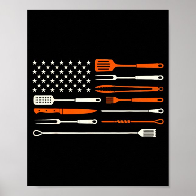 Bbq-rökare grill chef grilling verktyg usa flagga poster (Framsidan)