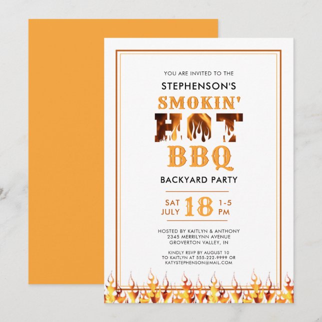 BBQ Rökmarin Bakgård Sommarfest Inbjudningar (Fram/baksida)