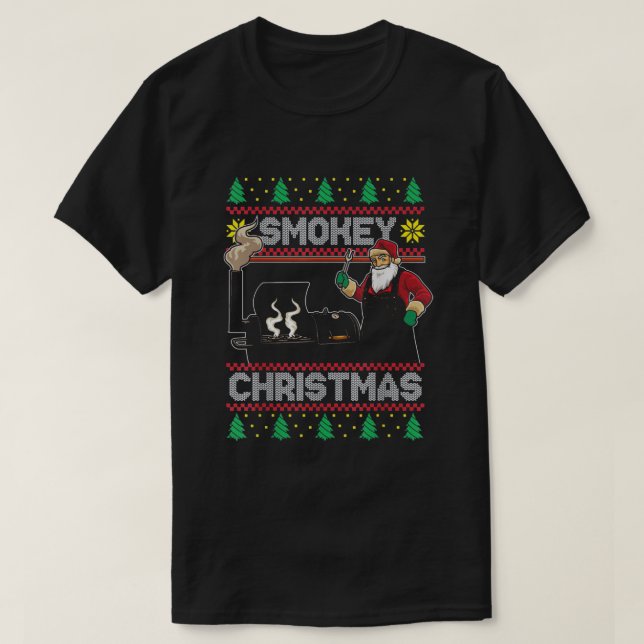 BBQ Santa Grilling Roast on Smoker T Shirt (Design framsida)