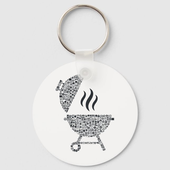 Bbq Shape Collage Silhouette Grill Cook Shirt Byrb Nyckelring (Framsida)