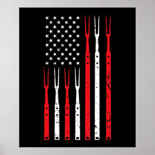 BBQ Shirt För manar Pappa Gift Patriotic USA fla Poster