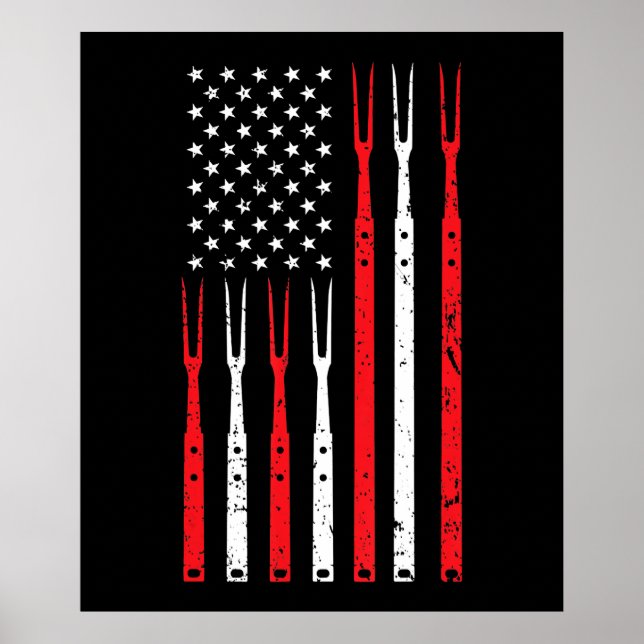 BBQ | Shirt För manar Pappa Gift Patriotic USA fla Poster (Framsidan)