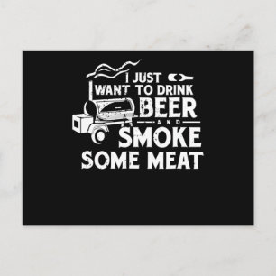 BBQ Smoking Pitmaster Gift Drink Beer Smoke Kött Helg Vykort