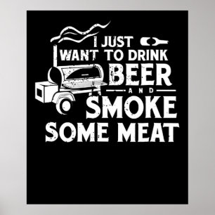 BBQ Smoking Pitmaster Gift Drink Beer Smoke Kött Poster