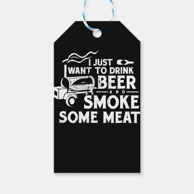 BBQ Smoking Pitmaster Gift Drink Beer Smoke Kött Presentetikett (Framsidan)