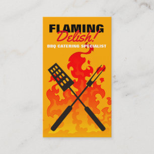 BBQ som grillar verktygutensils, flammar Visitkort
