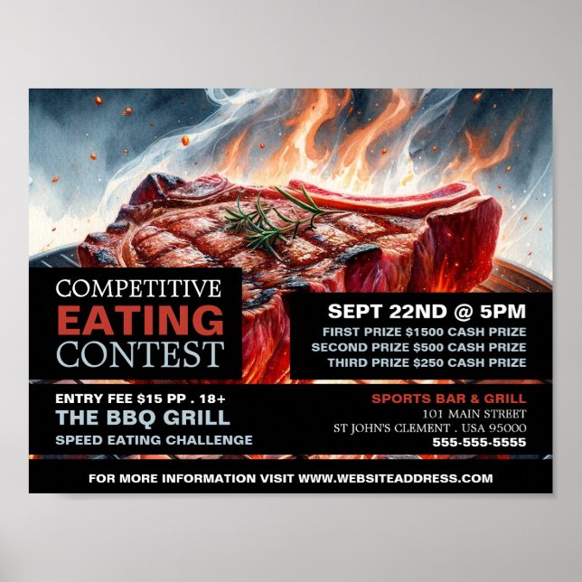 BBQ-stek - konkurrerande/snabbmatande Tävling Poster (Framsidan)