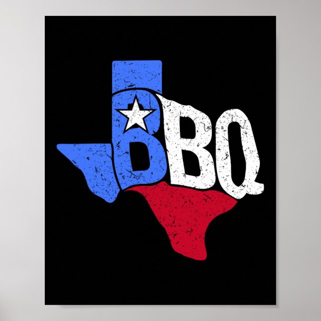 Bbq Texas Statlig flagga och Byrbecue Karta Poster (Framsidan)
