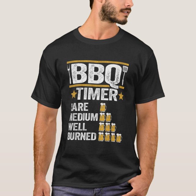 BBQ Timer Grilling Barbecue Smoking Kött Funny Gri T Shirt (Framsida)