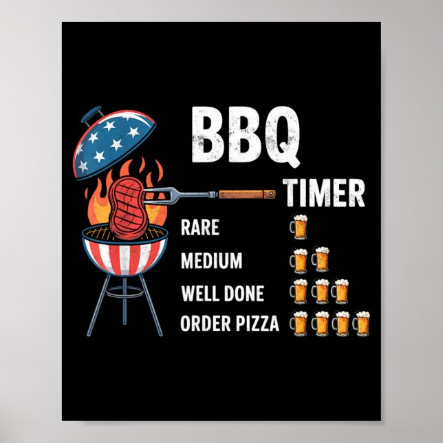 Bbq-timer kött rökning skämt tee grill ölälskare poster (Framsidan)
