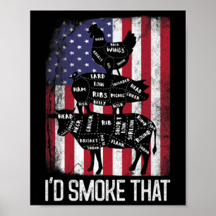 Bbq USA flagga, jag skulle röka köttet från Gris-k Poster