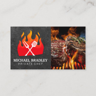 BBQ Verktyg Flame Logotyp Grilled Steaks Visitkort