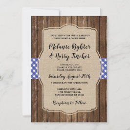 BBQ Wedding Investige Blue Gingham Chalk Burlap Inbjudningar