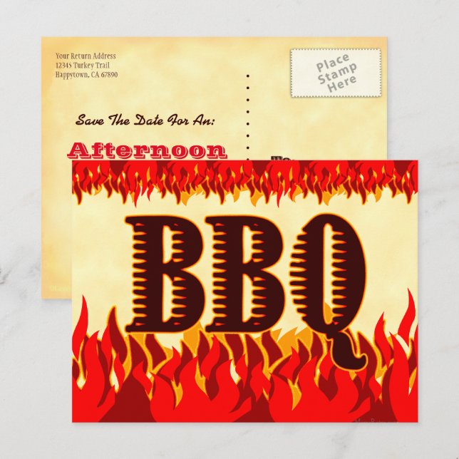BBQ Western Flames Anpassad Save the Date Postkort Meddelande Vykort (Fram/baksida)