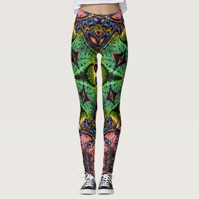 BBQSHOES™ Oont715 Fractal Mönster Psykedelic Leggings (Framsida)