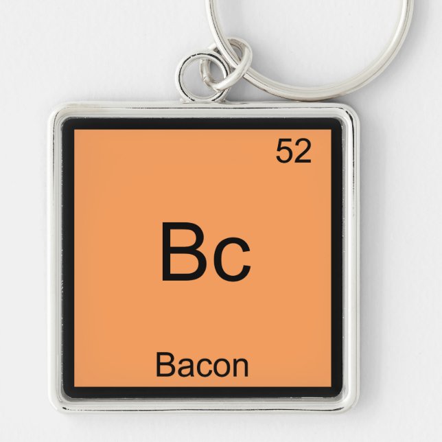 Bc - Bacon Roligt Element Kemi Meme T-Shirt Fyrkantig Silverfärgad Nyckelring (Framsidan)