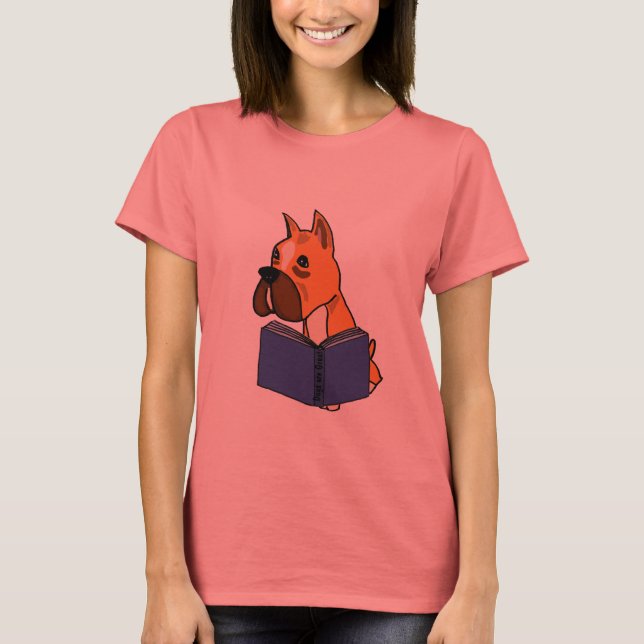 BC-Boxer Hund Läsa Bok Shirt T (Framsida)