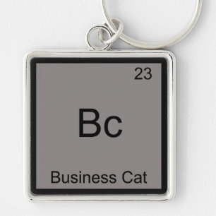 Bc - Business Cat Roligt Kemiskt Element Symbol Fyrkantig Silverfärgad Nyckelring