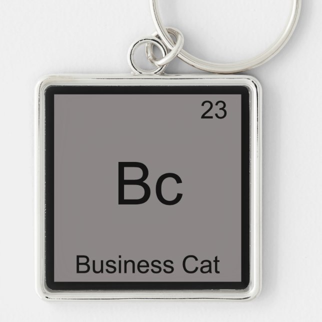 Bc - Business Cat Roligt Kemiskt Element Symbol Fyrkantig Silverfärgad Nyckelring (Framsidan)