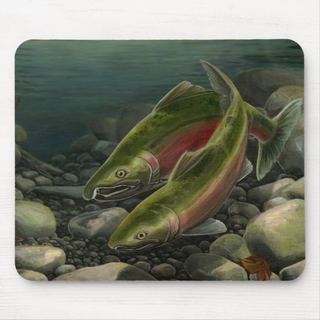 BC Salmon Art Mousepad Fish Painting Decor Musmatta (Framsidan)