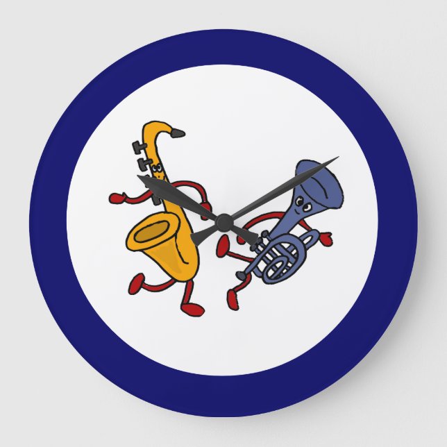 BC - Saxophone and Trumpet Dancing Wall Clock Stor Klocka (Framsida)