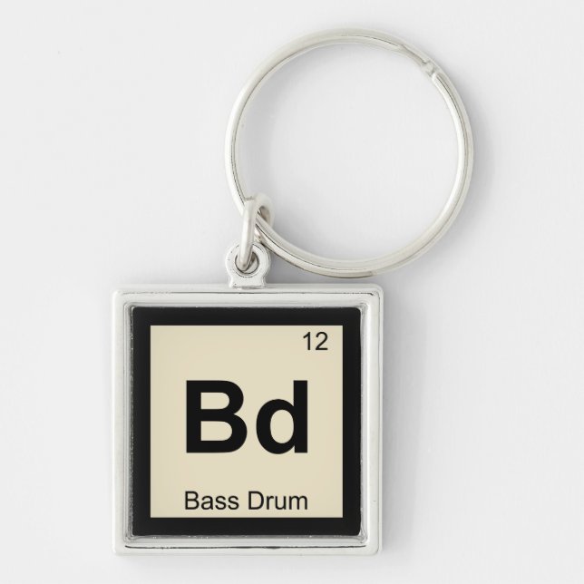 Bd - Basstrummusik Kemins periodiska system Fyrkantig Silverfärgad Nyckelring (Framsidan)