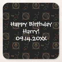 Bday Black & Guld Zodiac Våg Astrology Stjärntecke