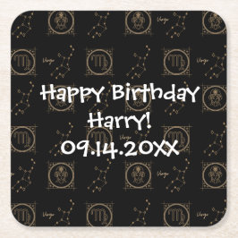 Bday Black & Guld Zodiac Våg Astrology Stjärntecke Underlägg Papper Kvadrat