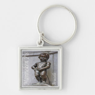 BE046 MANNEKEN PIS Bryssel Bruxelles Fyrkantig Silverfärgad Nyckelring