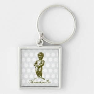 BE054 MANNEKEN PIS Bryssel Bruxelles Fyrkantig Silverfärgad Nyckelring