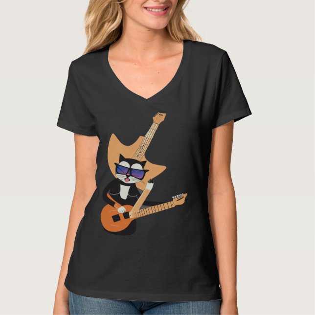 Be a Cat That is Cool Playing Guitar Abstract T Shirt (Framsida)