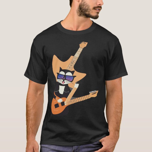 Be a Cat That is Cool Playing Guitar Abstract T Shirt (Framsida)