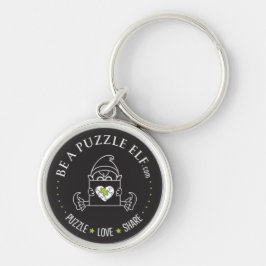 Be A Puzzle Elf – PUZZLE. LOVE. SHARE Sticker Rund Silverfärgad Nyckelring
