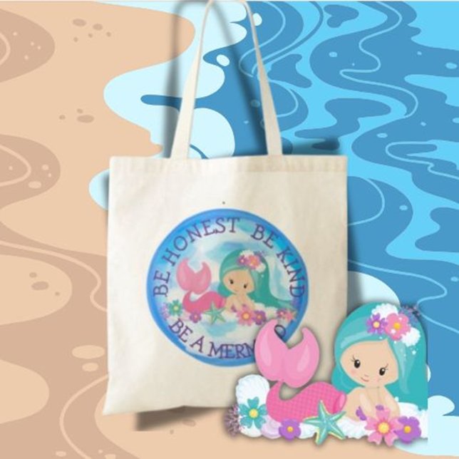 BE A Sjöjungfru Cute Lycklig tote Bag Tygkasse ( whimsical mermaid treasures)