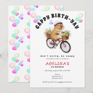 Be Cappy Capybara Bicycle Kids Cute Birthday Party Inbjudningar