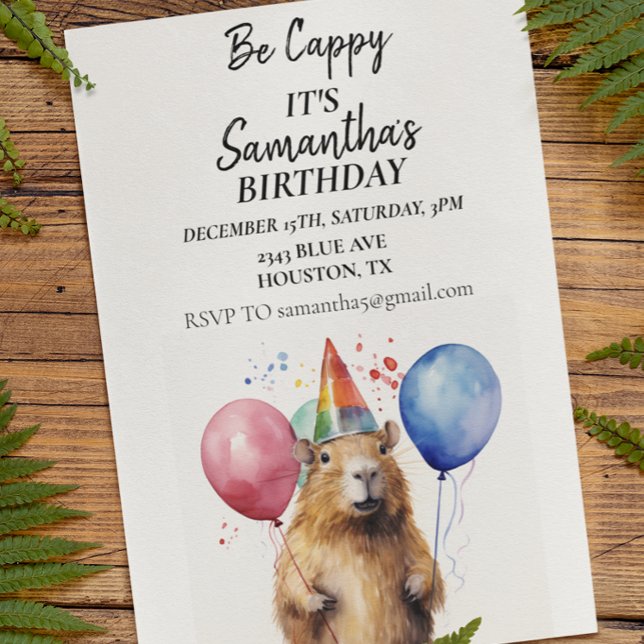 Be Cappy Capybara Födelsedagsfest Inbjudningar (Skapare uppladdad)