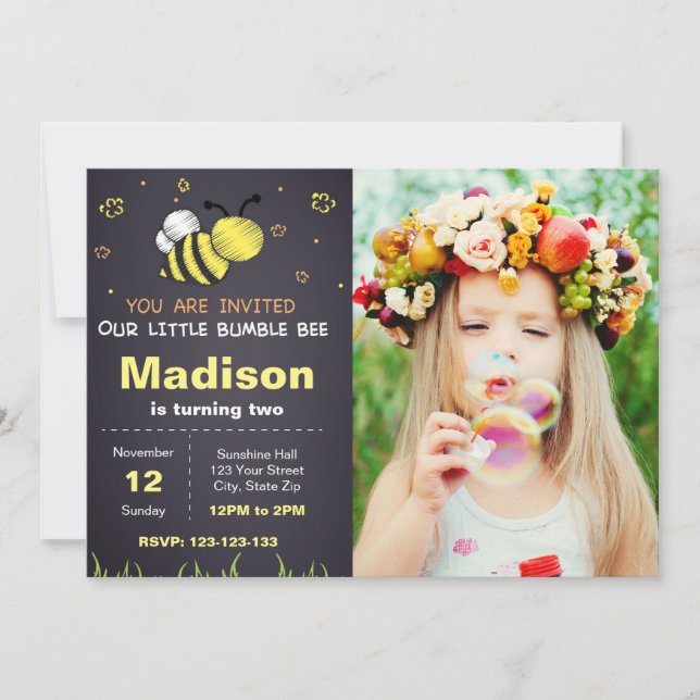 Be Chalkboard Birthday-inbjudan med foto Inbjudningar (Framsida)