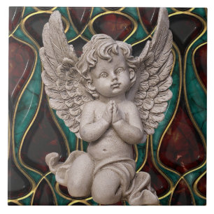 Be Cherubängel på Enameled bakgrund belägga med Kakelplatta